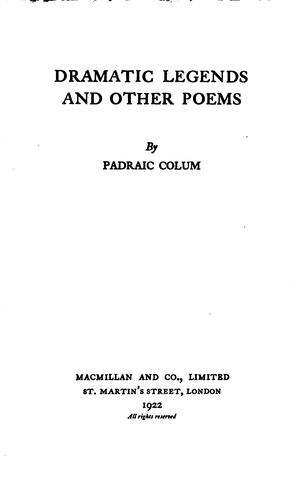 Cover of Dramatic Legends and Other Poems: And Other Poems