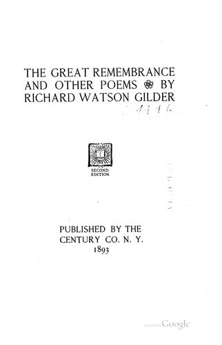 Cover of The great remembrance, and other poems