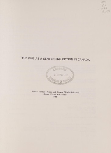 Cover of The fine as a sentencing option in Canada