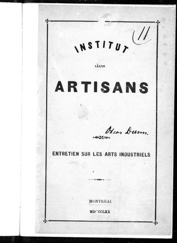 Cover of Entretien sur les arts industriels