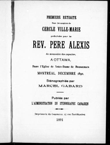 Cover of Première retraite sous les auspices du Cercle Ville-Marie