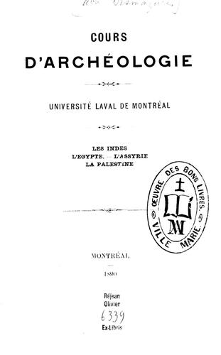 Cover of Cours d'archéologie, Université Laval de Montréal