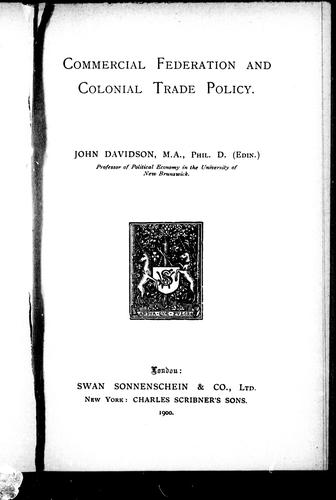 Cover of Commercial federation and colonial trade policy