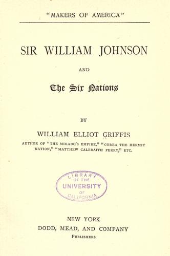 Cover of Sir William Johnson and the six nations