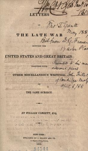 Cover of Letters on the late war between the United States and Great Britain