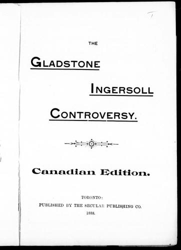 Cover of The Gladstone-Ingersoll controversy