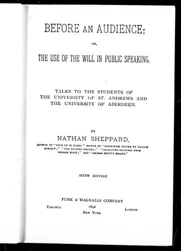 Cover of Before an audience, or, The use of the will in public speaking