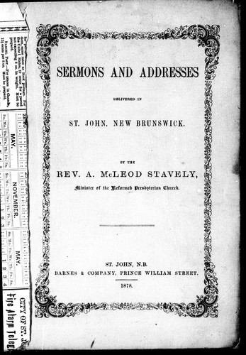 Cover of Sermons and addresses delivered in St. John, New Brunswick