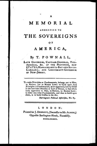 Cover of A memorial addressed to the sovereigns of America