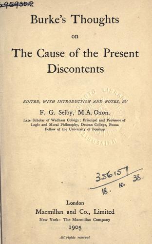 Cover of Thoughts on the cause of the present discontents