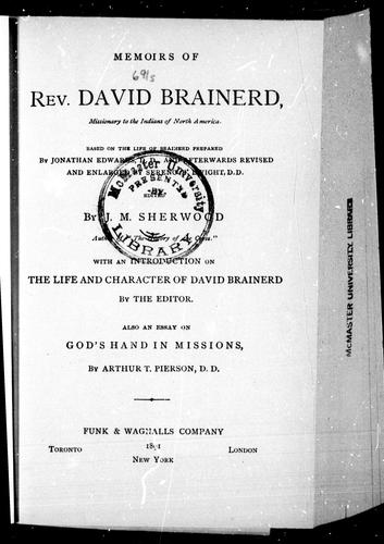 Cover of Memoirs of Rev. David Brainerd, missionary to the Indians of North America