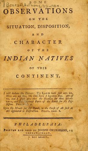 Cover of Some observations on the situation, disposition, and character of the Indian natives of this continent