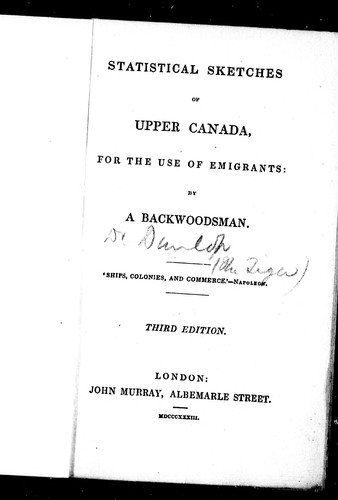 Cover of Statistical sketches of Upper Canada