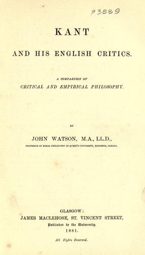 Cover of Kant and his English critics