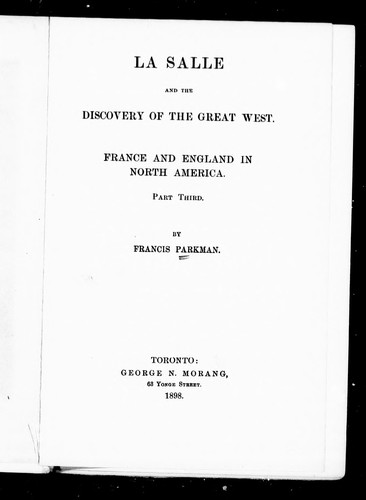 Cover of La Salle and the discovery of the great west