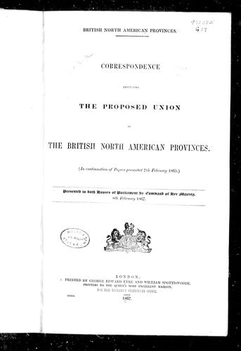 Cover of Correspondence respecting the proposed union of the British North American provinces