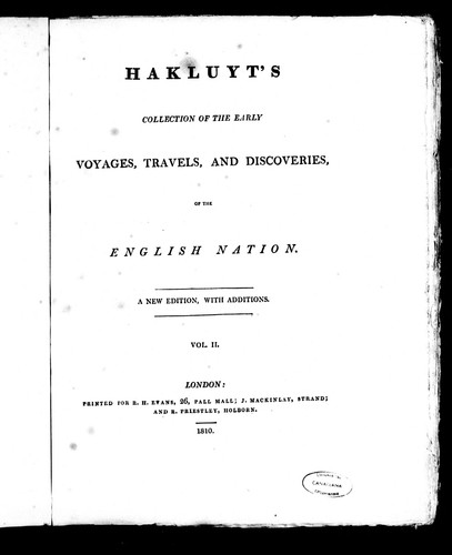 Cover of Hakluyt's collection of the early voyages, travels, and discoveries of the English nation
