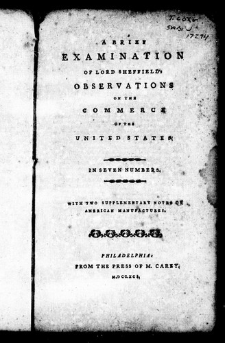 Cover of A brief examination of Lord Sheffield's Observations on the commerce of the United States