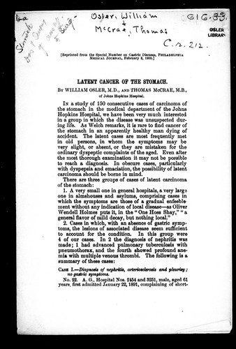 Cover of Latent cancer of the stomach