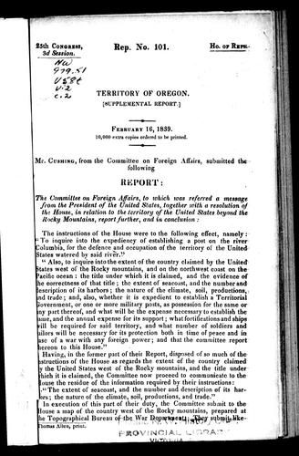 Cover of Territory of Oregon (supplemental report)