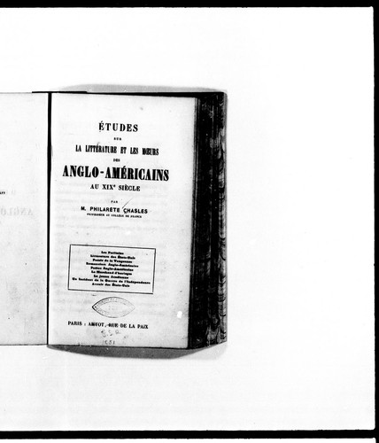 Cover of Études sur la littérature et les moeurs des Anglo-Américains au XIXe siècle