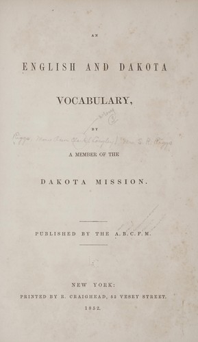 Cover of An English and Dakota vocabulary