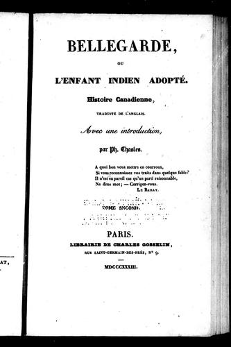 Cover of Bellegarde ou L'enfant indien adopté