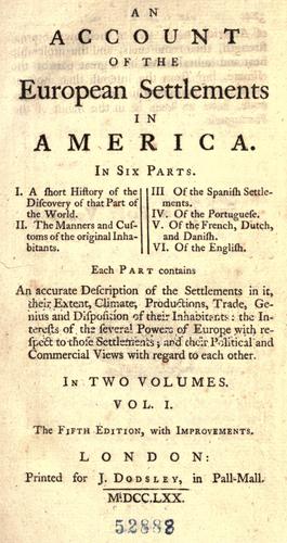 Cover of An account of the European settlements in America