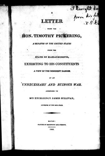 Cover of A letter from the Hon. Timothy Pickering, a senator of the United States from the state of Massachusetts