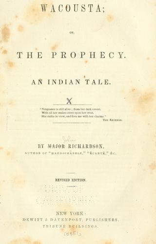 Cover of Wacousta, or, The prophecy