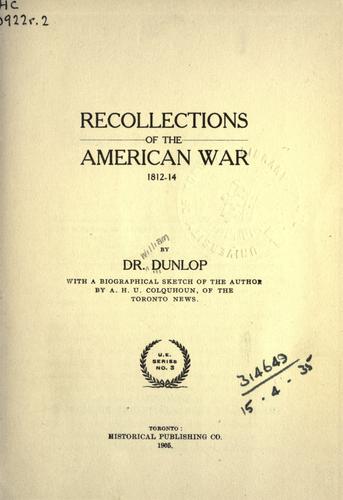 Cover of Recollections of the American war, 1812-14