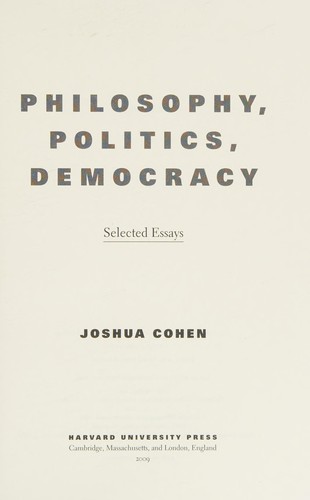 Cover of Philosophy, politics, democracy