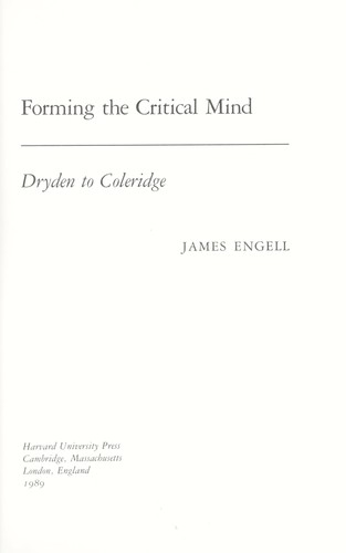 Cover of Forming the critical mind
