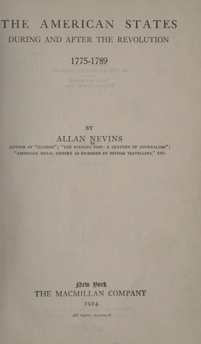 Cover of The American States during and after the Revolution, 1775-1789