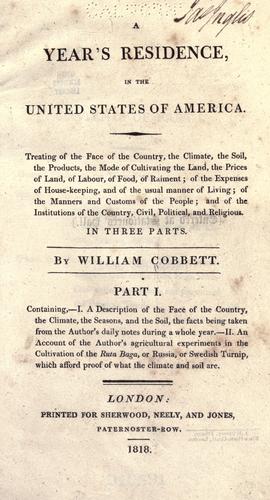 Cover of A year's residence in the United States of America