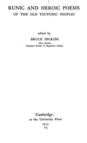 Cover of Runic and heroic poems of the old Teutonic peoples