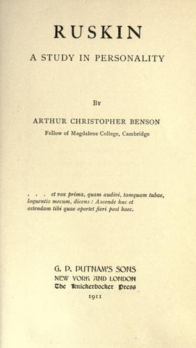 Cover of Ruskin; A Study In Personality