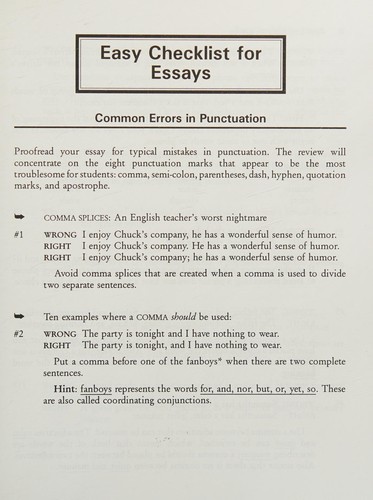 Cover of Easy Checklists for Essays