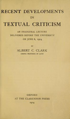 Cover of Recent developments in textual criticism