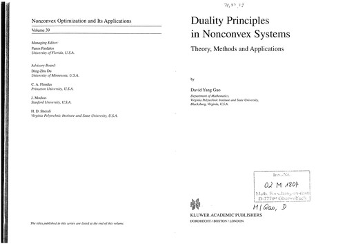 Cover of Duality Principles in Nonconvex Systems - Theory, Methods and Applications (NONCONVEX OPTIMIZATION AND ITS APPLICATIONS Volume 39) (Nonconvex Optimization and Its Applications)