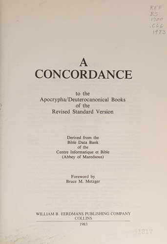 Cover of A Concordance to the Apocrypha/Deuterocanonical books of the Revised Standard Version