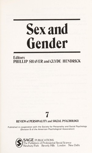 Cover of Sex and gender