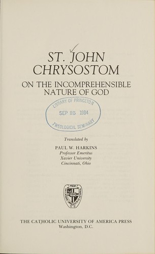 Cover of On the incomprehensible nature of God