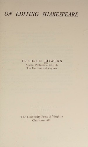 Cover of On editing Shakespeare