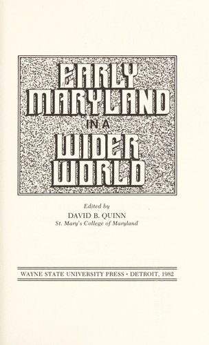 Cover of Early Maryland in a Wider World