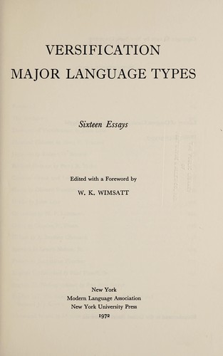 Cover of Versification: major language types