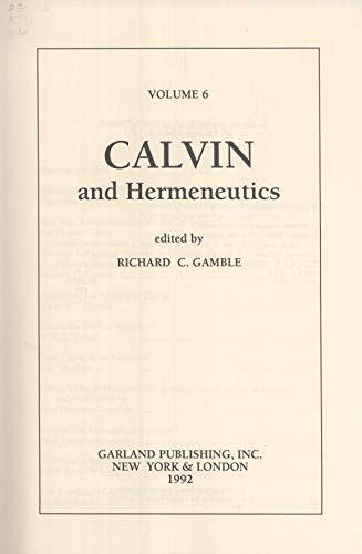 Cover of Calvin and hermeneutics