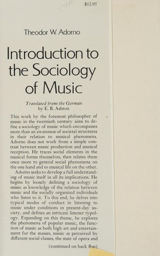 Cover of Introduction to the Sociology of Music