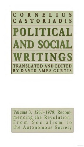 Cover of Cornelius Castoriadis, political and social writings