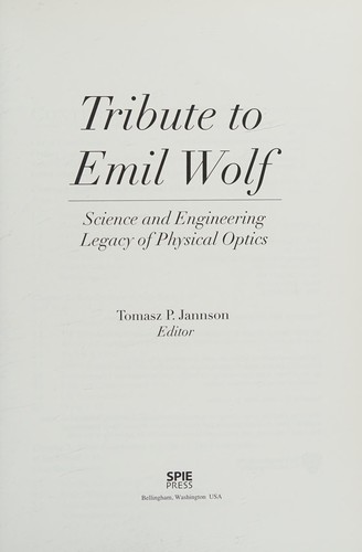 Cover of Tribute to Emil Wolf